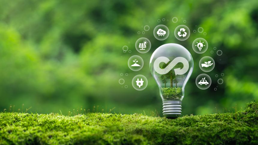 Circular economy concept. Sustainable economic growth strategy, Sustainable environment development goals, green business, ESG, green energy and industry concept. icons environment