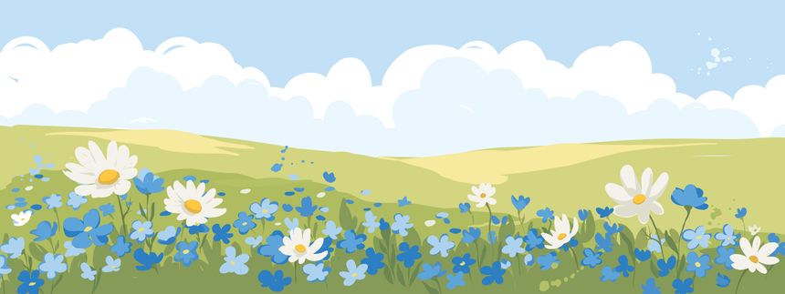 Watercolor vector illustration, flowering meadows, chamomile and flax flowers.. Hand drawn author's drawing.