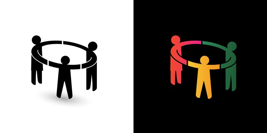 family three people mother farther child holding hands, icon symbol. concept of family relationship parenting development unity bonding support wellbeing. vector illustration