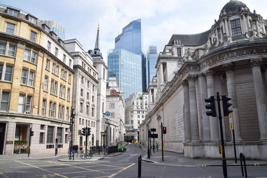 London, UK - August 30 2024: daytime view of Lothbury in the City of London, the capital's financial district.