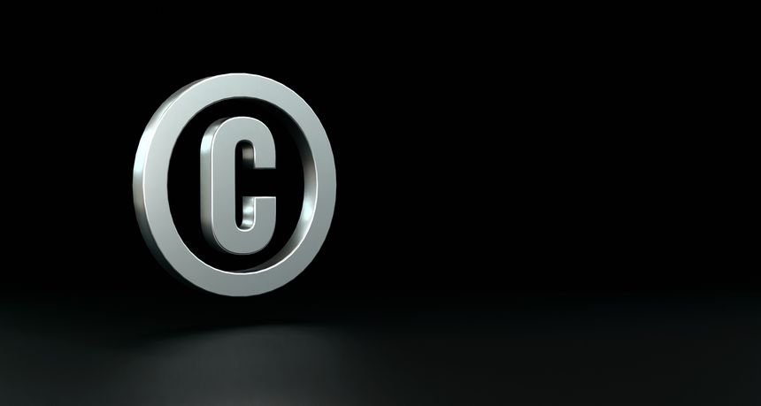 Silver shiny copyright sign. 3D sign, icon, copyrgith symbol, intellectual property, protection, patent, warning sign. 3D illsutration