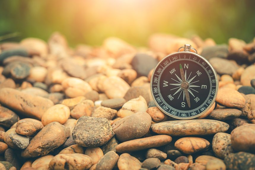 Travel of tourists with compass. compass of tourists on forest.