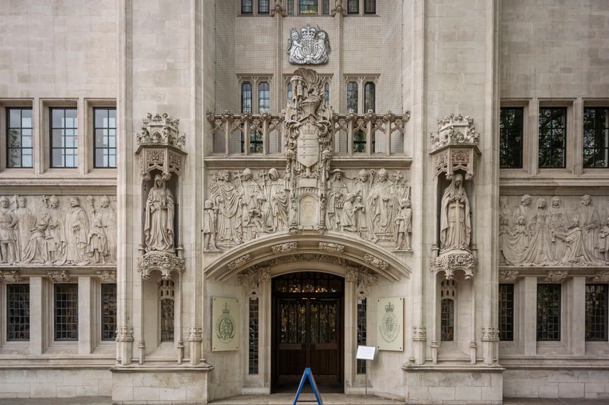 Facade of The Supreme Court, Parliament Square, Westminster, London, UK