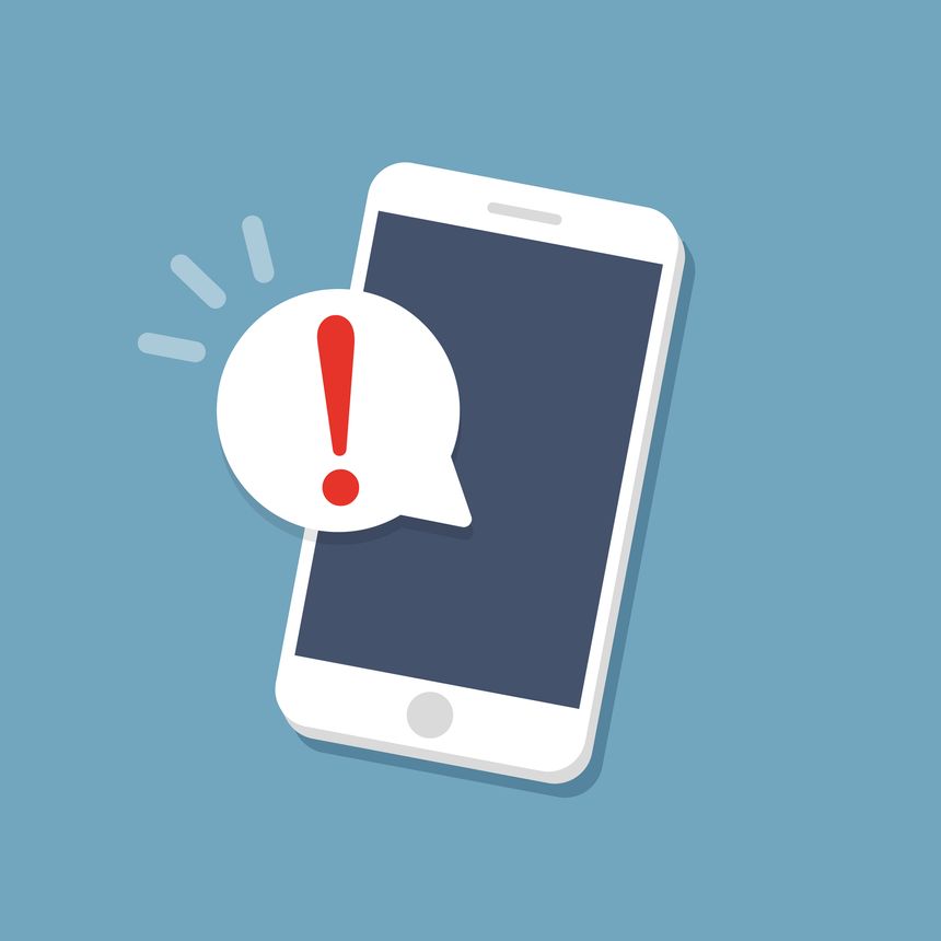 Alert notification on the smartphone screen. Flat vector