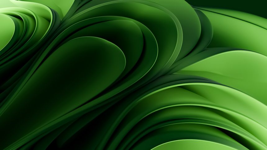 Abstract background with swirling and flowing shapes in shades of green, creating a dynamic, organic, and visually engaging design