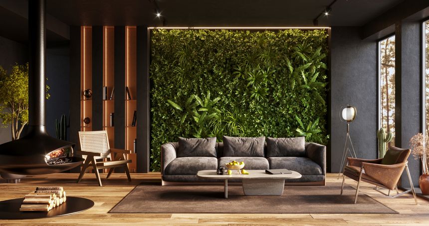 Vertical Green Wall in a living room interior