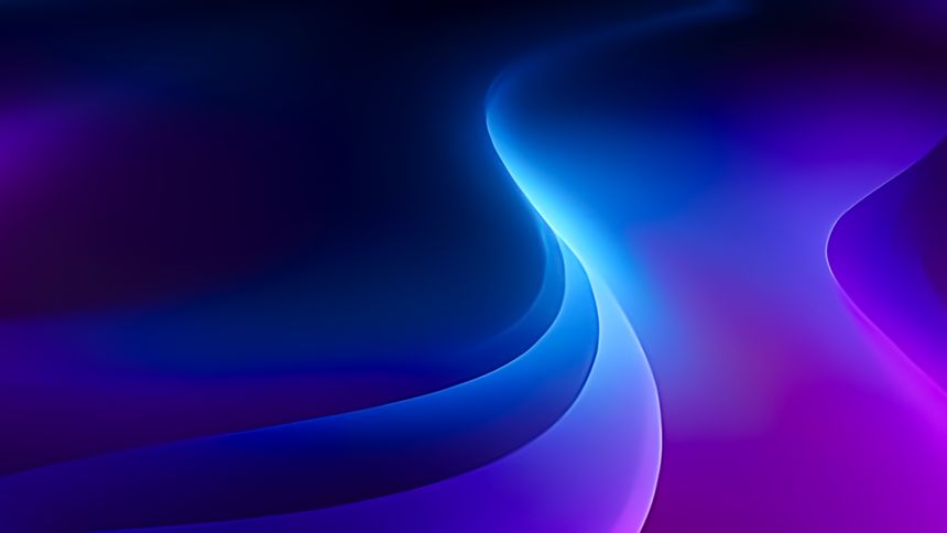 Abstract glowing blue and purple light waves creating a sleek, futuristic, and dynamic background texture