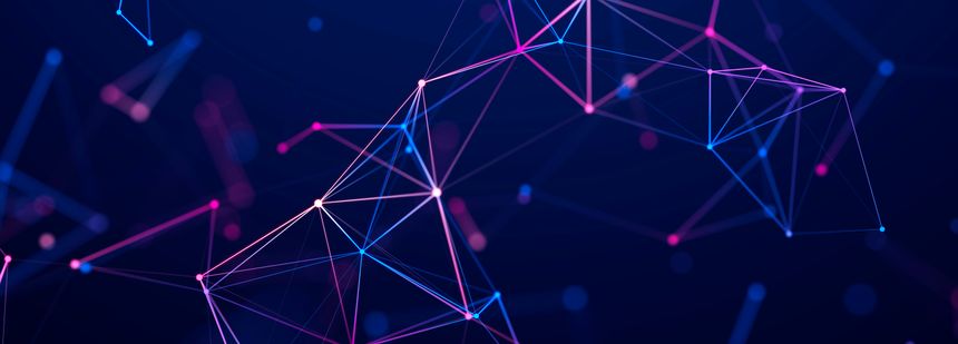 Colored polygonal structure. Beautiful illustration with connected dots and lines. Digital network background. 3D