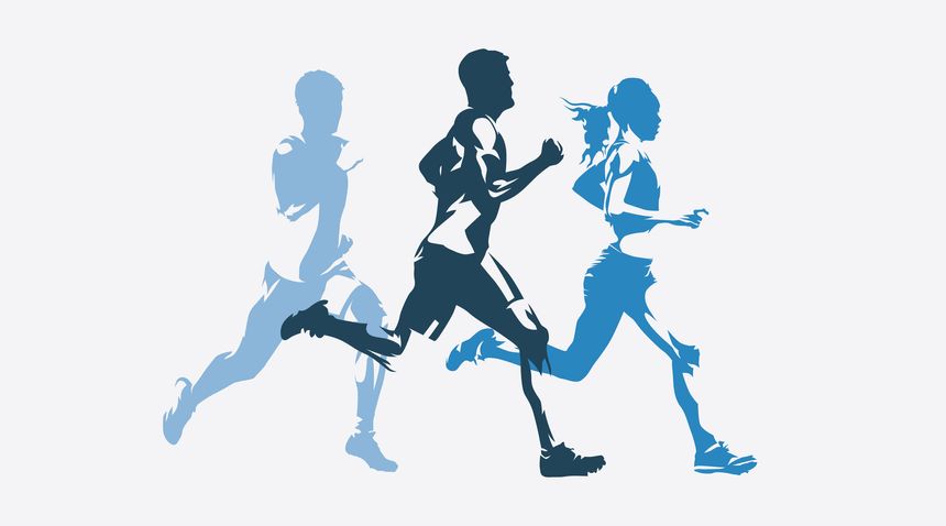 Run, athletics, running people, track and field athletes, group of abstract isolated vector silhouettes. Sports