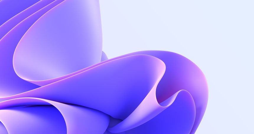 3d render abstract modern multi layer background with purple folded ribbons in shape flower. Fashion wallpaper with wavy fabric layers, lines, ruffles, gradient texture macro pattern. 3D illustration