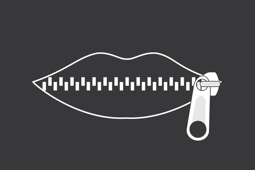 Shut mouth concept.Lips zipped. Woman's mouth with zipper closing lips shut.Vector illustration