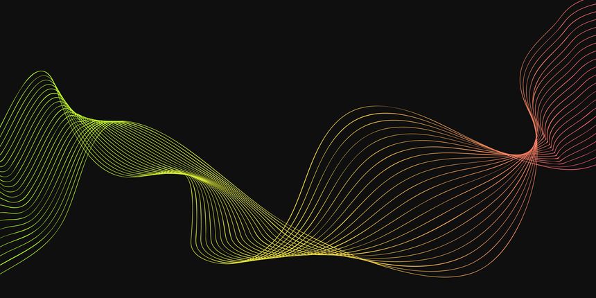 Wavy lines in vibrant green, yellow, and red gracefully flow across a black backdrop, creating an engaging and dynamic visual experience that captivates attention.