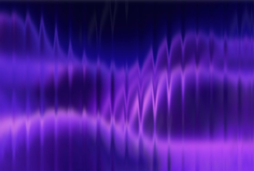Abstract background presents flowing dynamic waves of brilliant purple light against a deep navy backdrop illustrating energetic digital motion or futuristic curtain designs ideal for technology presentations or vibrant visual media requiring an intense color field effect.