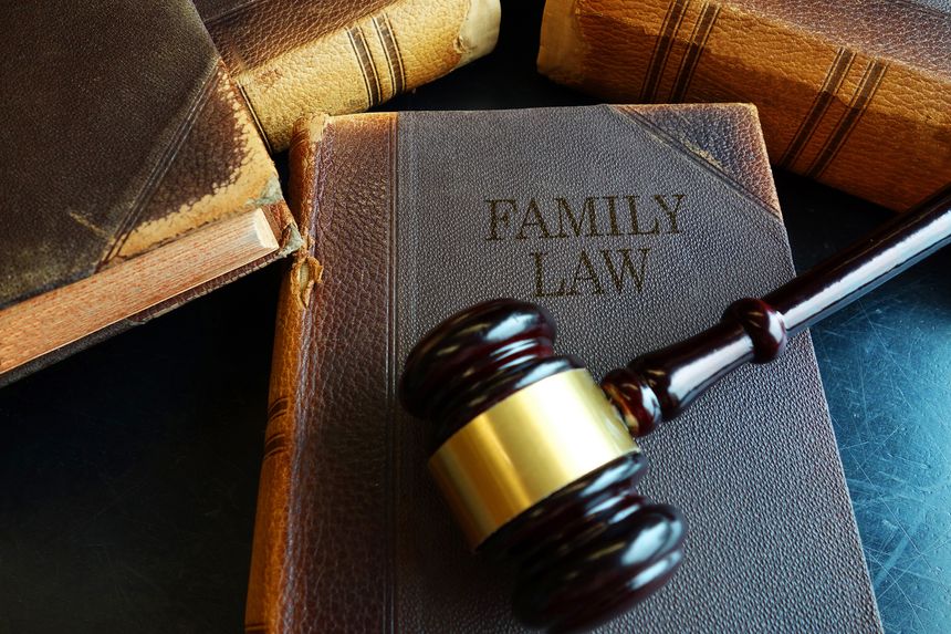 Family Law book with legal gavel