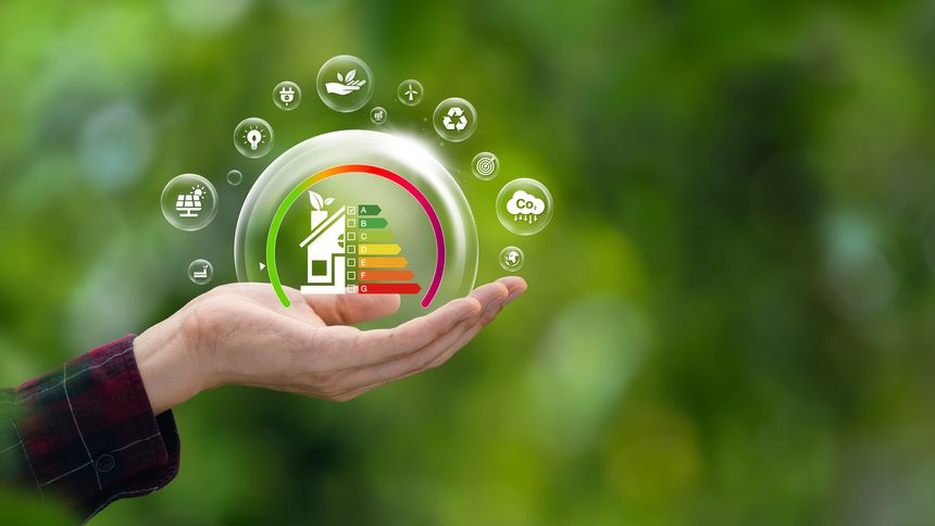 Home Improvement concept, Home Energy Efficiency, Eco-Friendly Home Improvement, Cost Savings and Green Energy Costs. Green Building for Sustainable Development.