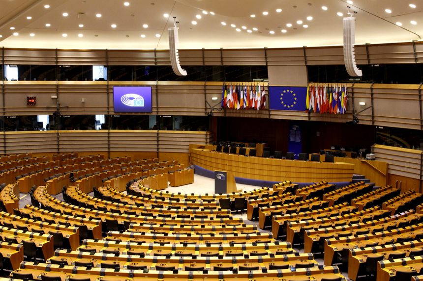 European Parliament interior in Brussels, Belgium.