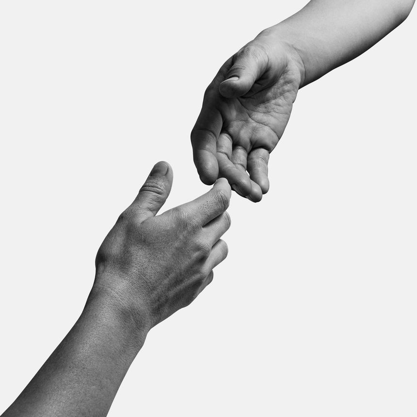 A moment before the deal was made. Black and white photo.