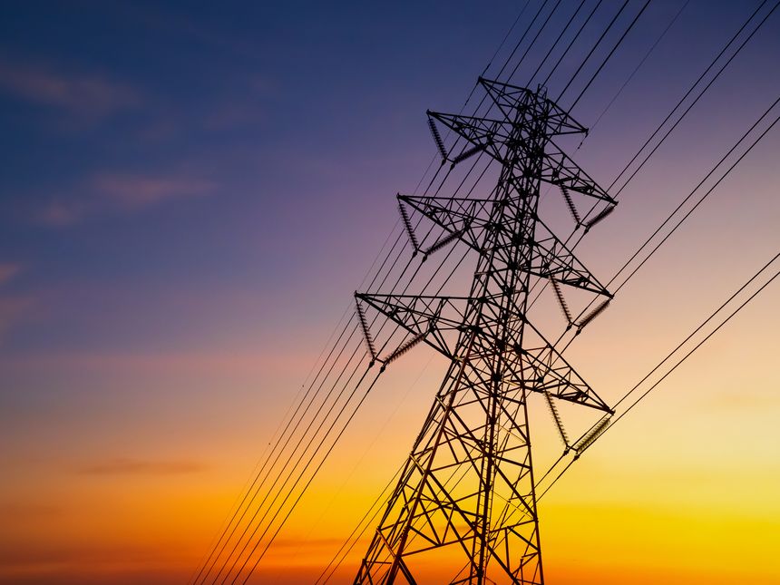 Power line station on night