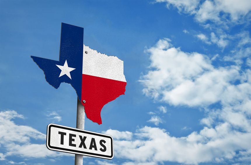 Texas map on traffic sign