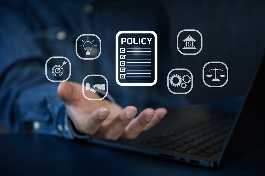 The business point to Policy floating screen icon show symbolic of policy manual in business