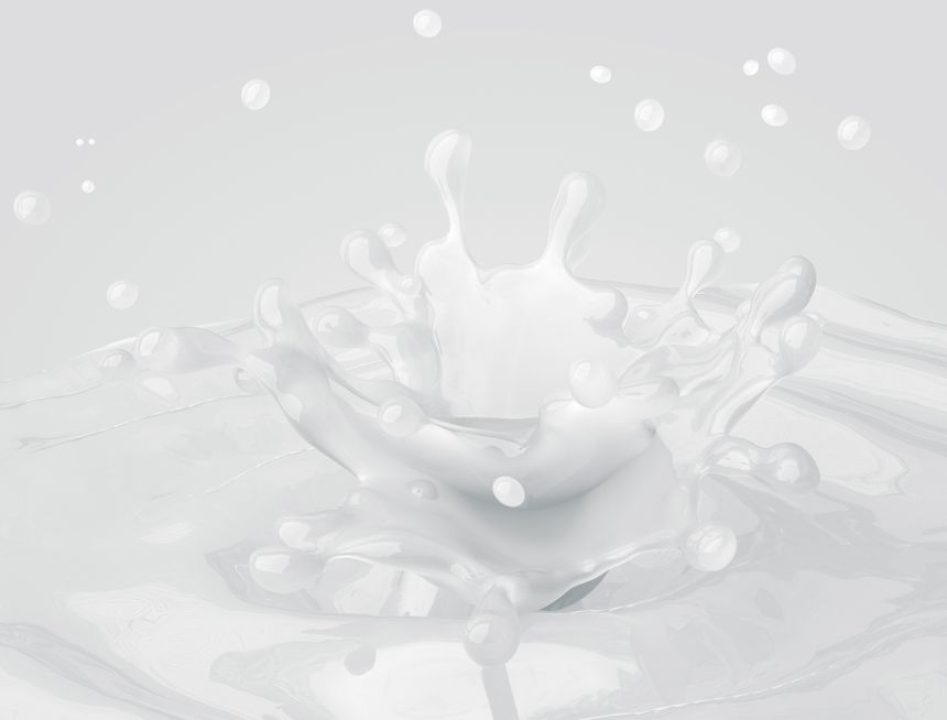 High-resolution 3D rendering of a milk splash on a light background. Liquid dynamics captured in motion, showcasing fluidity and texture. Ideal for dairy product branding, packaging design, and advertising. Represents freshness, purity, and organic nutrition in food marketing.
