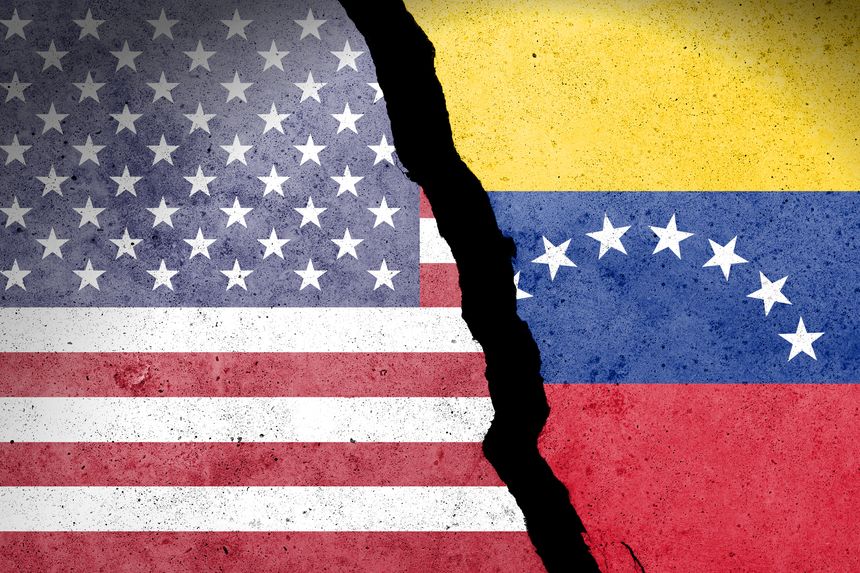 Flag of USA and Venezuela painted on a concrete wall