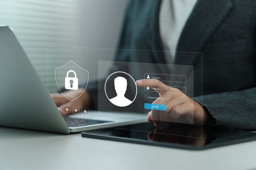 Data protection and cyber security concept. Business professional using two-factor authentication, user privacy and data encryption, Login, verify password for secure internet access.