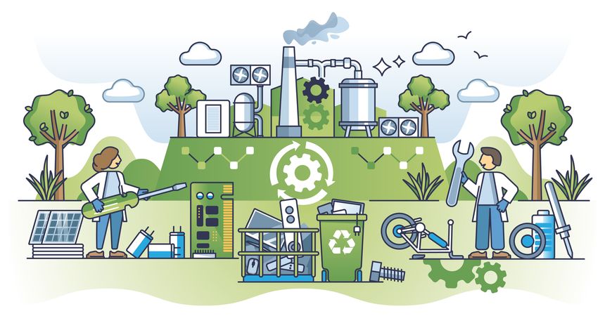 Extended producer responsibility or EPR circular policy outline concept. Environmental practices for green, sustainable and nature friendly manufacturing or resource consumption vector illustration.
