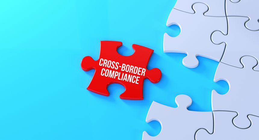 The word Cross-Border Compliance on a missing puzzle piece