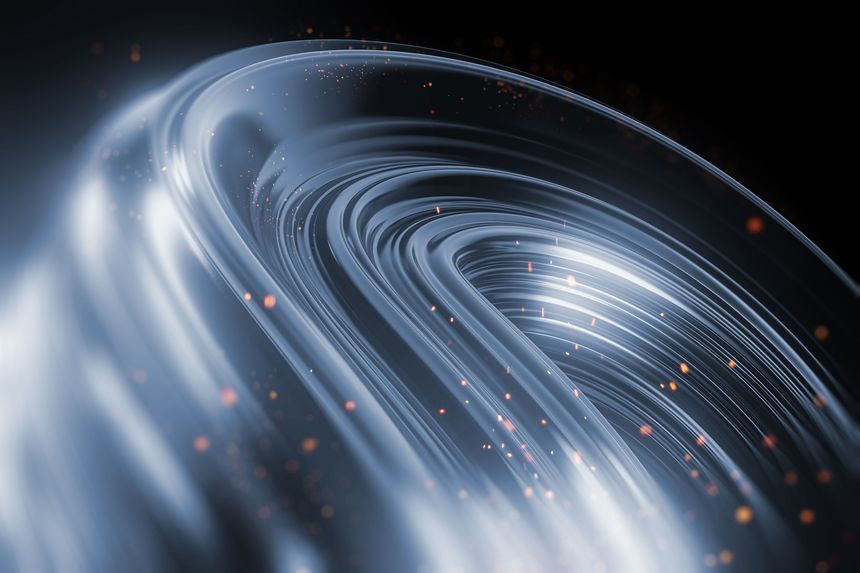 Geometric shape with light particles effects 3d render