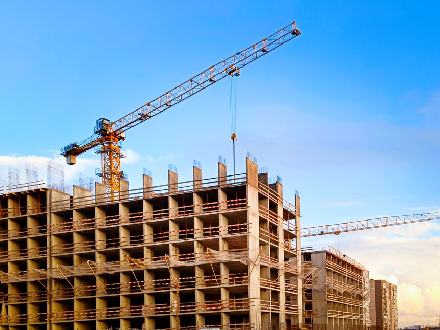 Construction of a multi-story building. Business, construction, and development concepts.