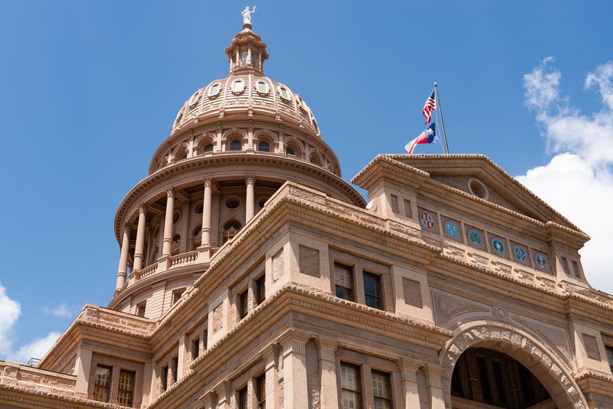 Exterior of the Texas State Capitol Building in Austin, Texas, USA.