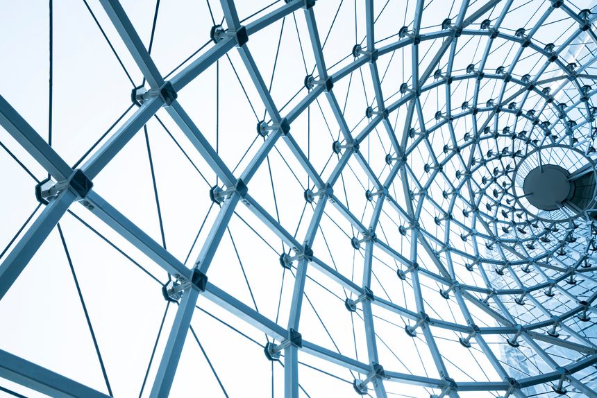 building construction of metal steel framework outdoors