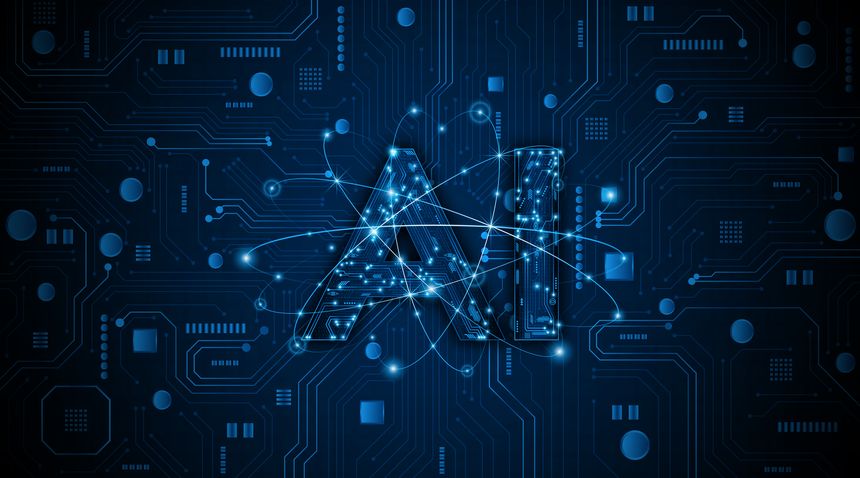 Digital technology of the future. AI icon or artificial intelligence symbol. Future advanced artificial intelligence technology circuit board concept