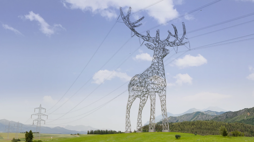 Power lines go wild with giant animal pylons