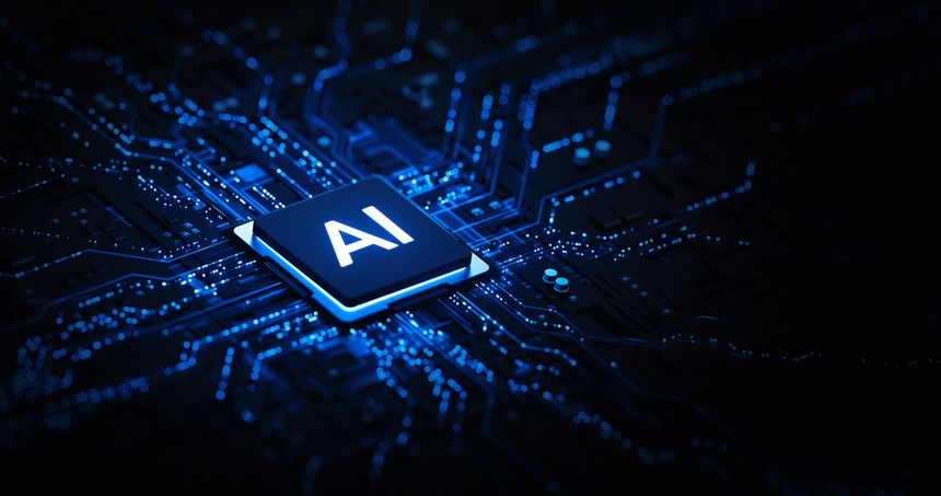 Artificial Intelligence AI Processor on Circuit Board.