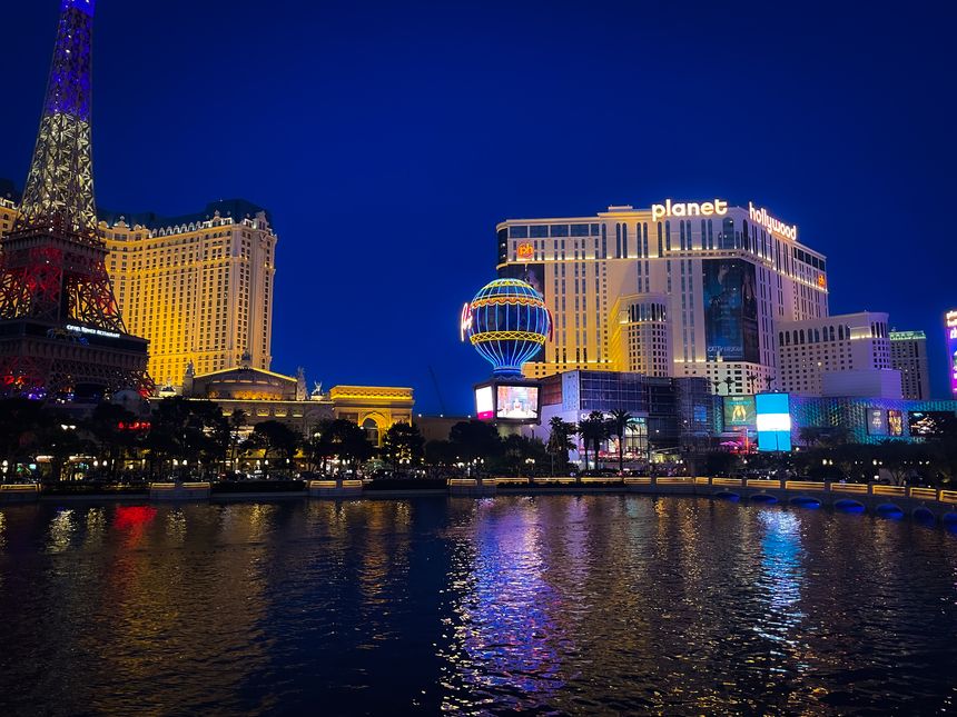 Looking across Bellagio Lake onto Las Vegas Strip