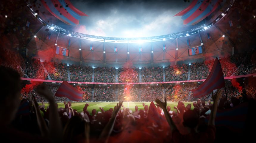 An imaginary stadium is modelled and rendered.