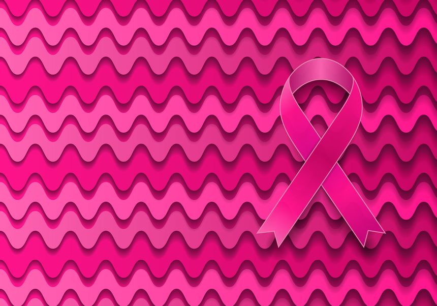 Breast cancer awareness month. Pink ribbon and elegant abstract wavy background. Women healthcare vector design