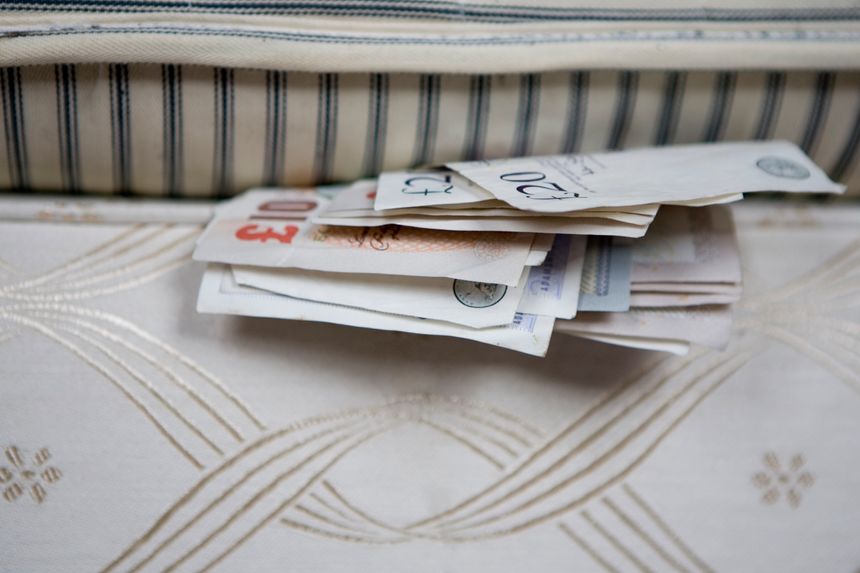 Cash hidden under the mattress.