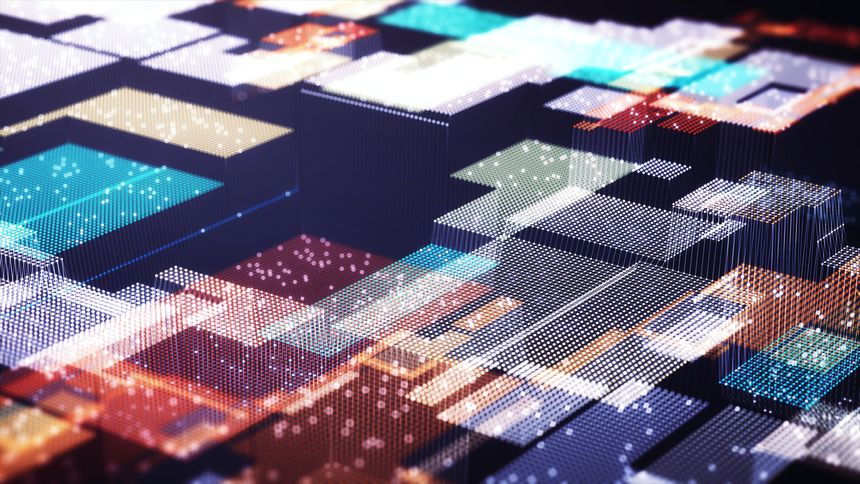 Big data technology background. Motion of digital data flow. Transferring of big data. Artificial Intelligence Quantum Computer,  big data,  block chain, data flow, analysis