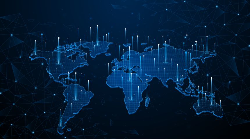 Global connection network background. World map. Internet technology concept or global communication.