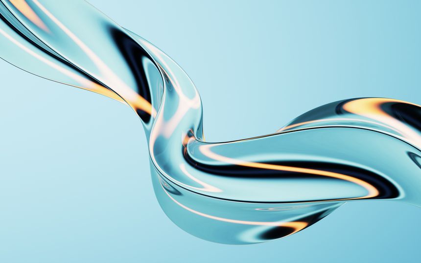 Abstract blue gradient curve glass background, 3d rendering. 3D illustration.