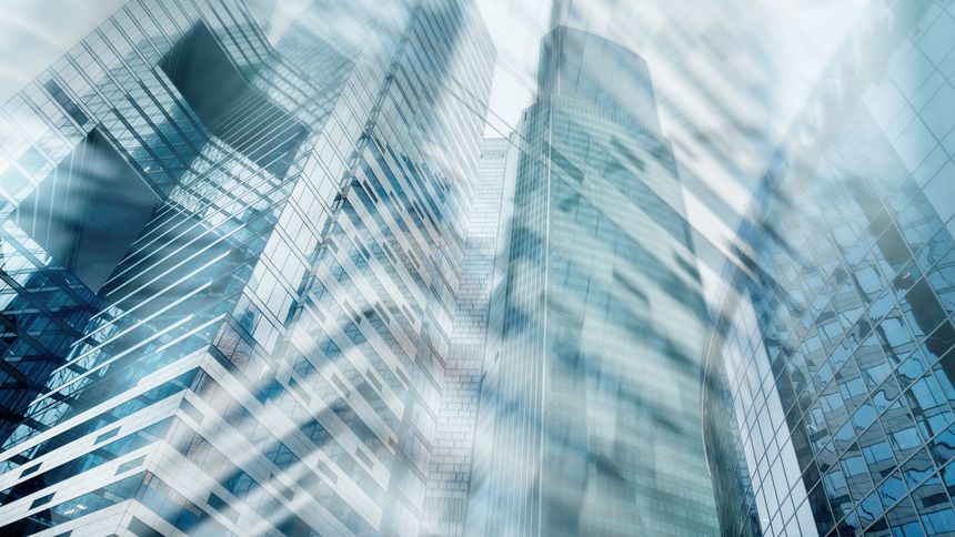 Abstract business background, modern cities and people silhouettes.