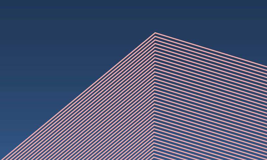 Abstract vector isometric building box from lines shape pattern with modern color dark gradient background, minimal trendy architecture concept.