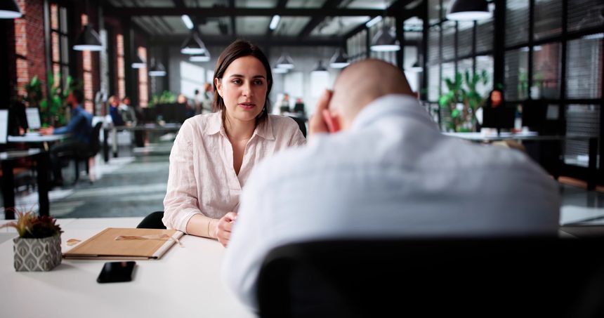 Unhappy Man Faces Rejection In Disciplinary Meeting And Hiring Interview.