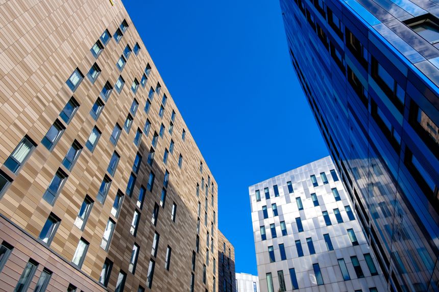 Newcastle UK: 8th June 2024: The View Student Accommodation on a sunny blue sky day next to Newcastle stadium St James Park