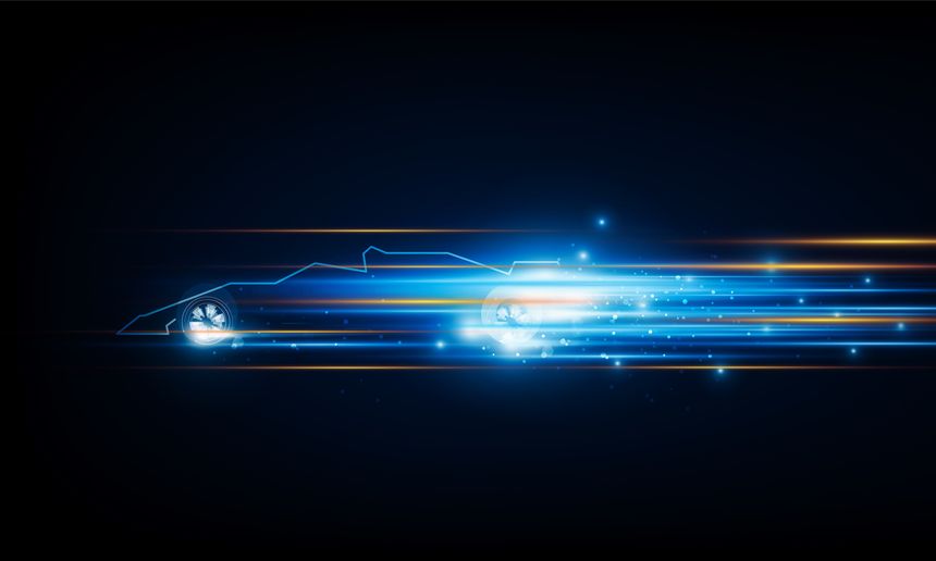 High speed concept. open-wheel single-seater racing car in the form of Arrow Light out technology background Hitech communication concept innovation background, vector design