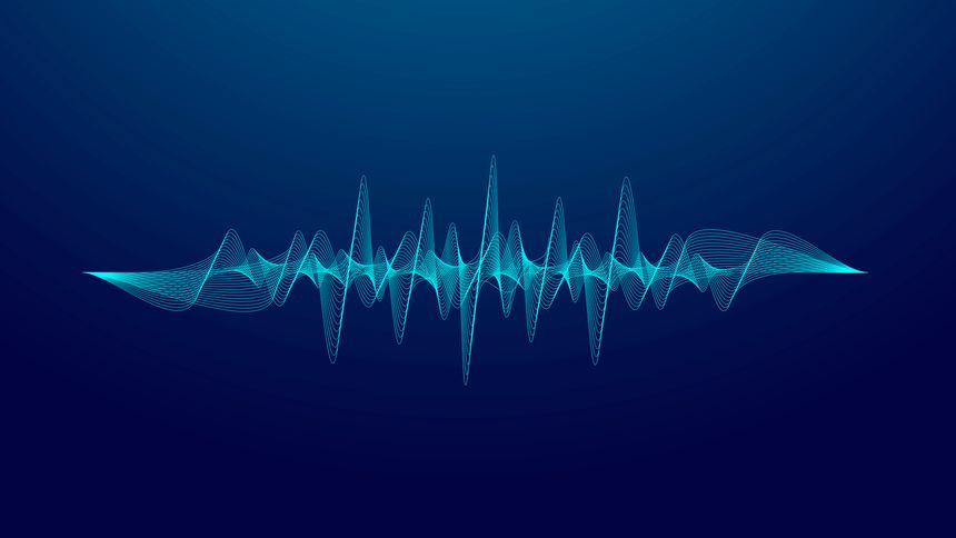 Abstract sound wave. Digital blue technology background. Audio equalizer element for music, radio, or voice visualization. Futuristic vector concept. Pulse beat wave. Tech vector illustration.