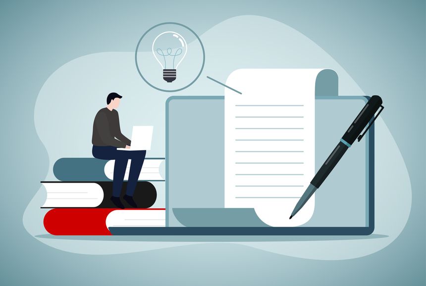 Man doing research through internet. Education, Paperwork concept. Data Analysis working Management report with intellectual property connected to database.